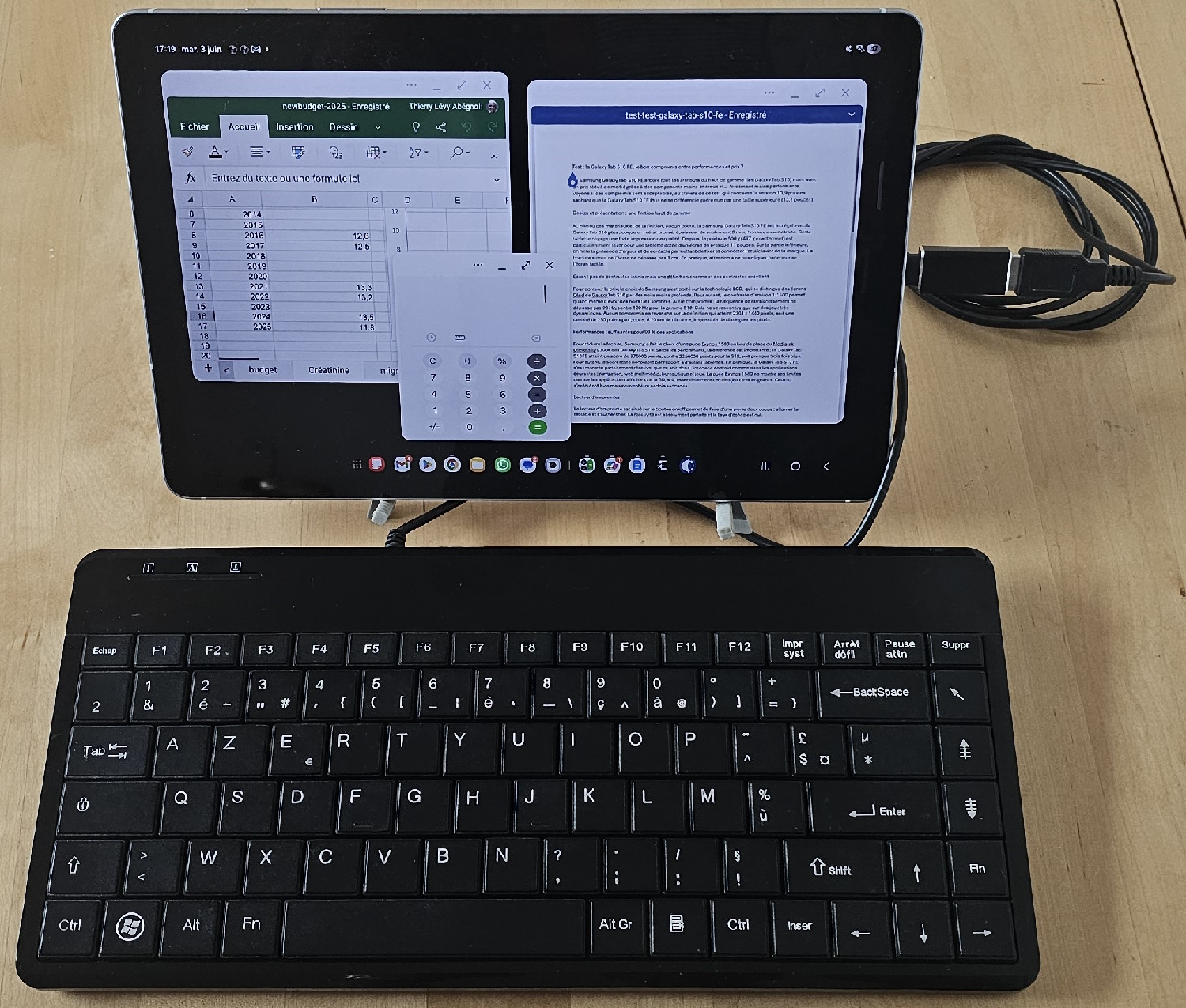 Samsung Galaxy Tab S10 FE (mode DeX, multi-fenêtrage)